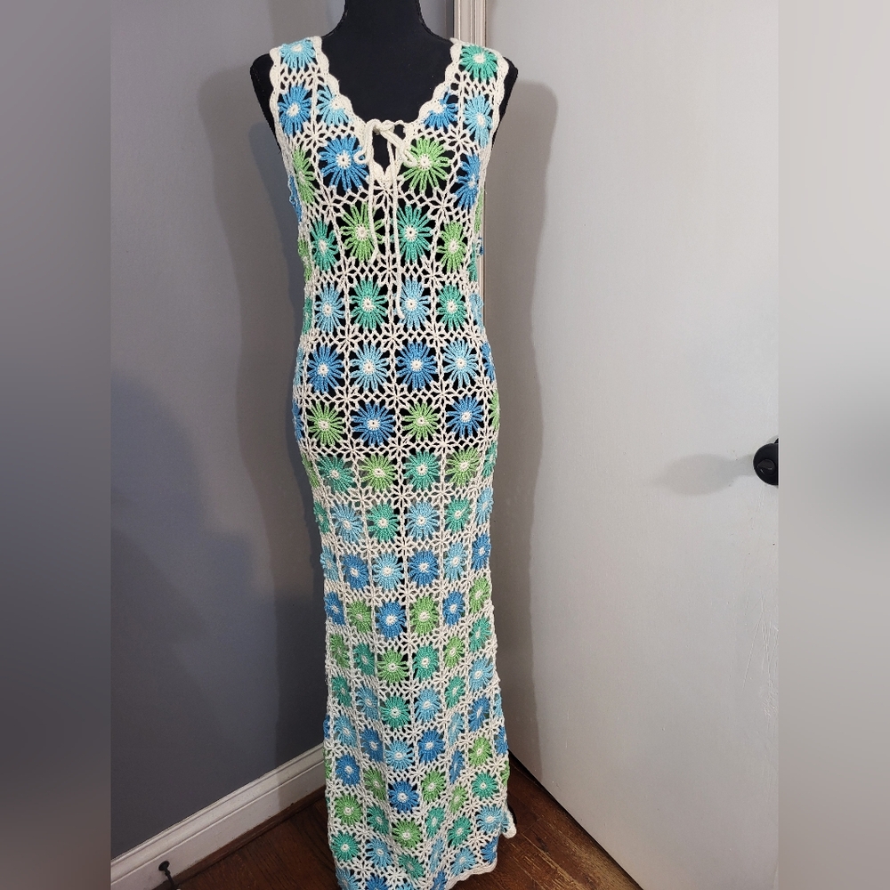 Show Me Your Mumu Vacay Tank Floral Crochet Maxi Dress Cover Up - Picture 3 of 8